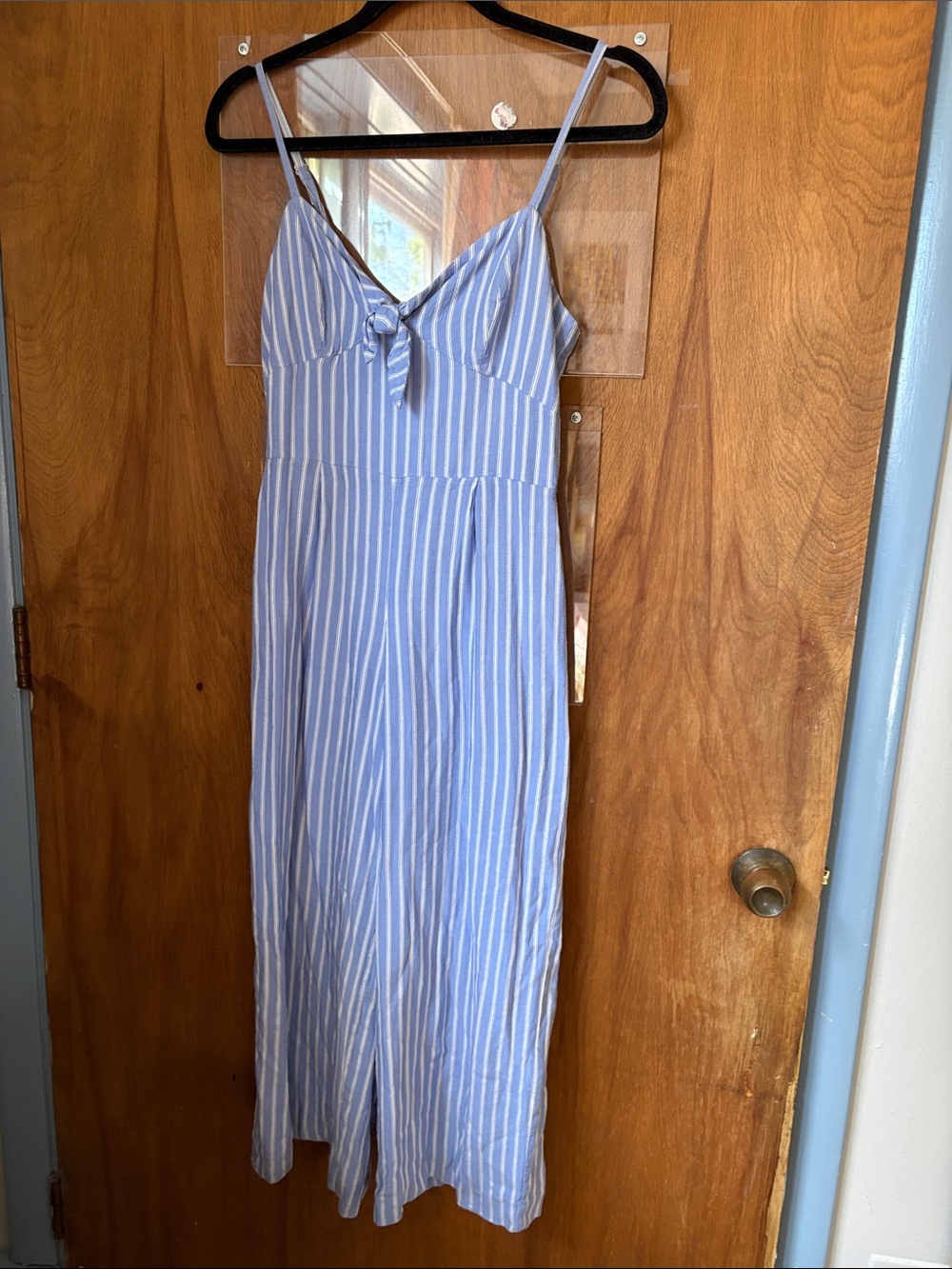 J. Crew Jumpsuit Blue and White Striped Tie-Front